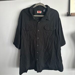 Wrangler Black Short Sleeve Button-Up Shirt with Red Logo Patch